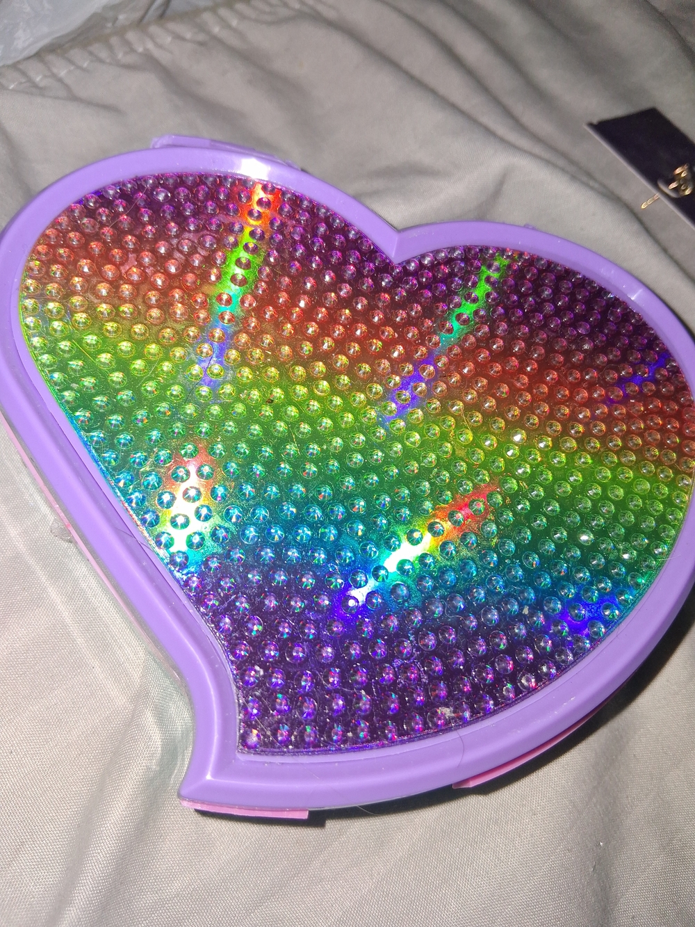 Claire's Iridescent Rainbow Rhinestone Heart Compact - Lavender Frame